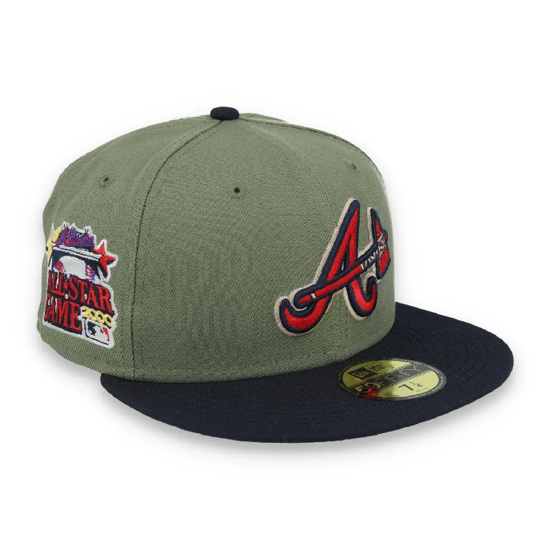 Flat Brim Hat-New Era Atlanta Braves 2000 All Star Game Side Patch 59FIFTY Fitted Hat-Olive Green