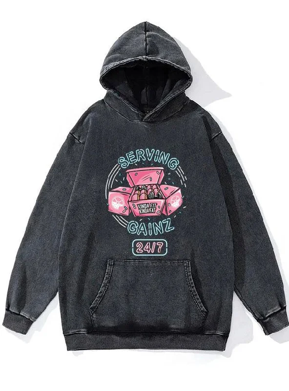 Thermal Hoodie-Serving Gainz WASHED GYM HOODIE