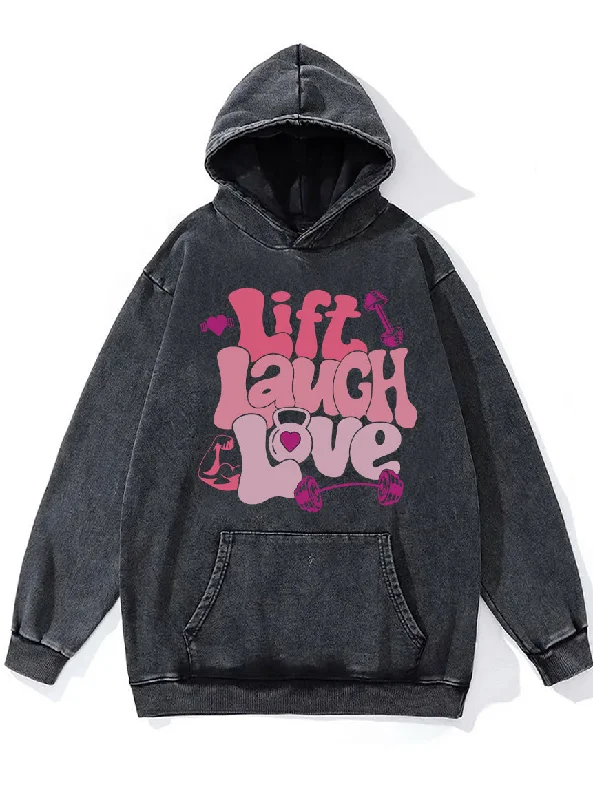 Pullover Hoodie-Lift Laugh Love Washed Gym Hoodie