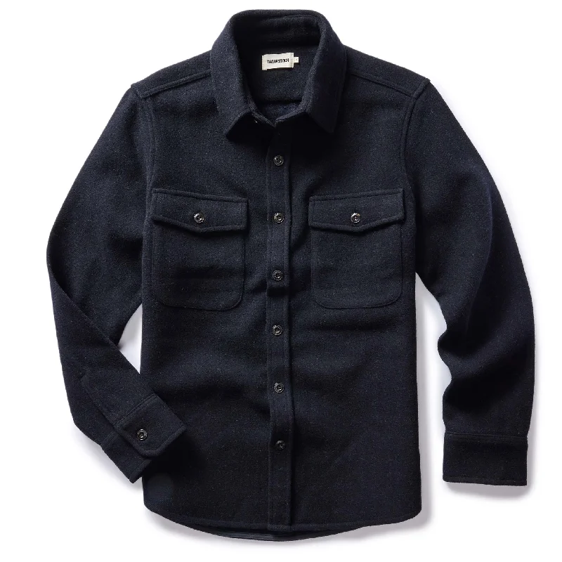 Floral Jacket-The Maritime Shirt Jacket in Dark Navy Wool