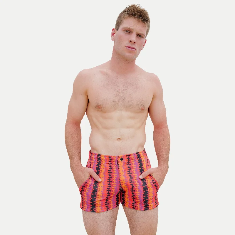 Cargo Shorts-Mod Swim Shorts - Conga Pattern - Shorter Length