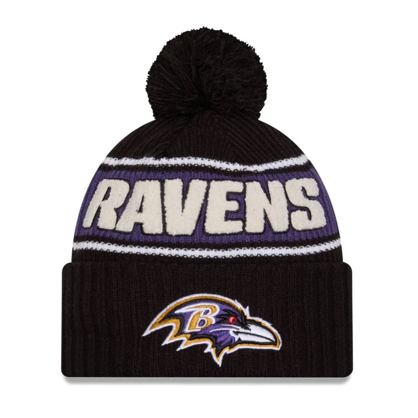 Aviator Hat-New Era Baltimore Ravens Cold Weather Sport Pom Knit