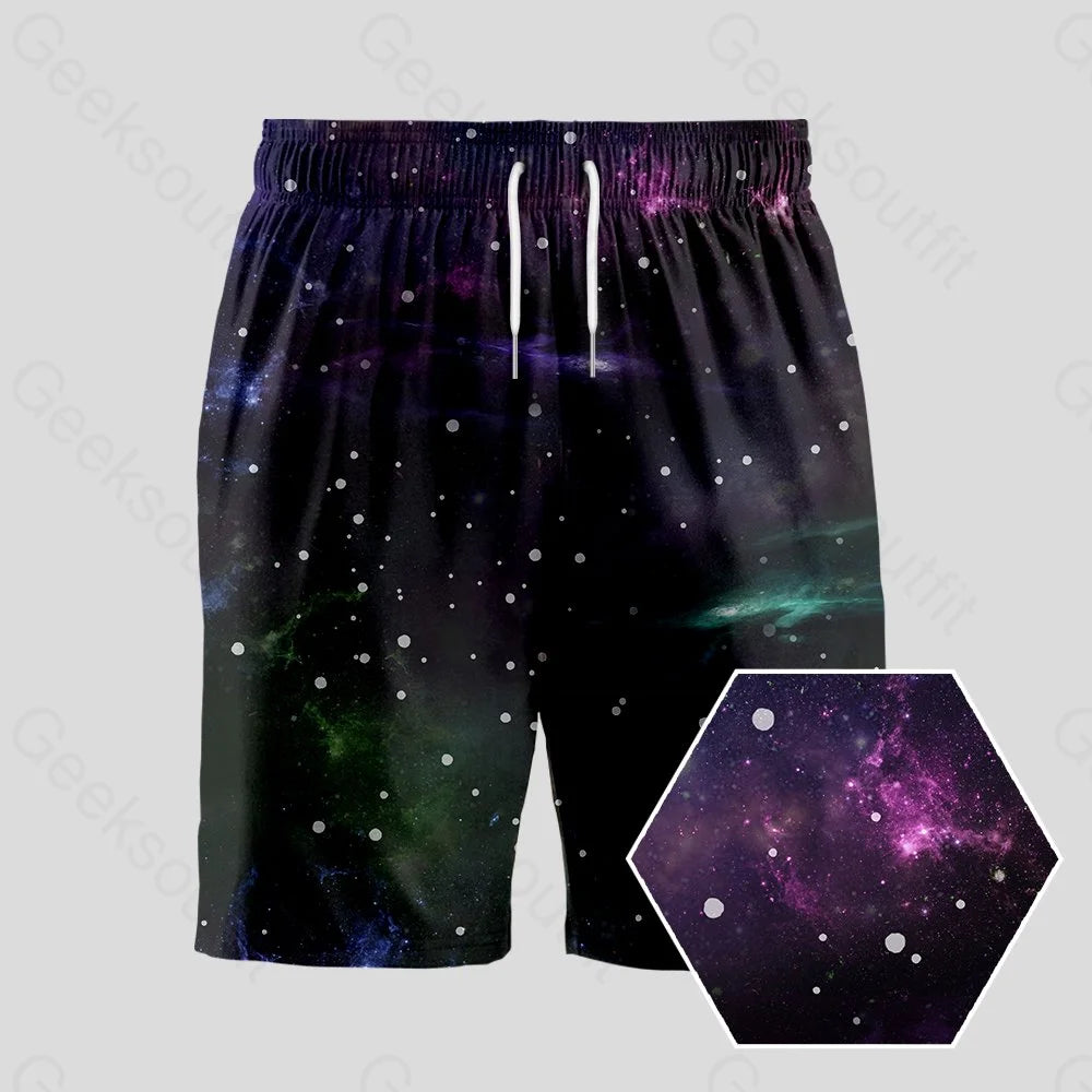 Zip Fly Shorts-Beautiful Nebula Outer Space Geeky Drawstring Shorts