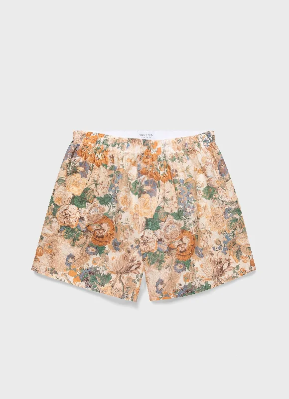 Neon Shorts-Men's Classic Boxer Shorts in Liberty Fabric in Parchment Floral