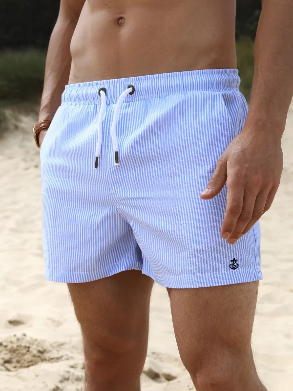 Cargo Shorts-Striped Swim Shorts - Light Blue