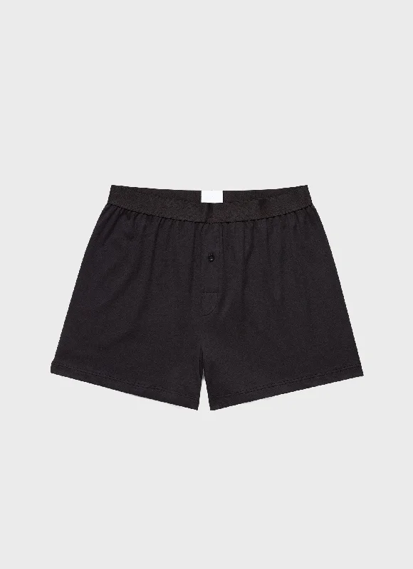 Rock Shorts-Men's Sea Island Cotton One-Button Boxer Shorts in Black