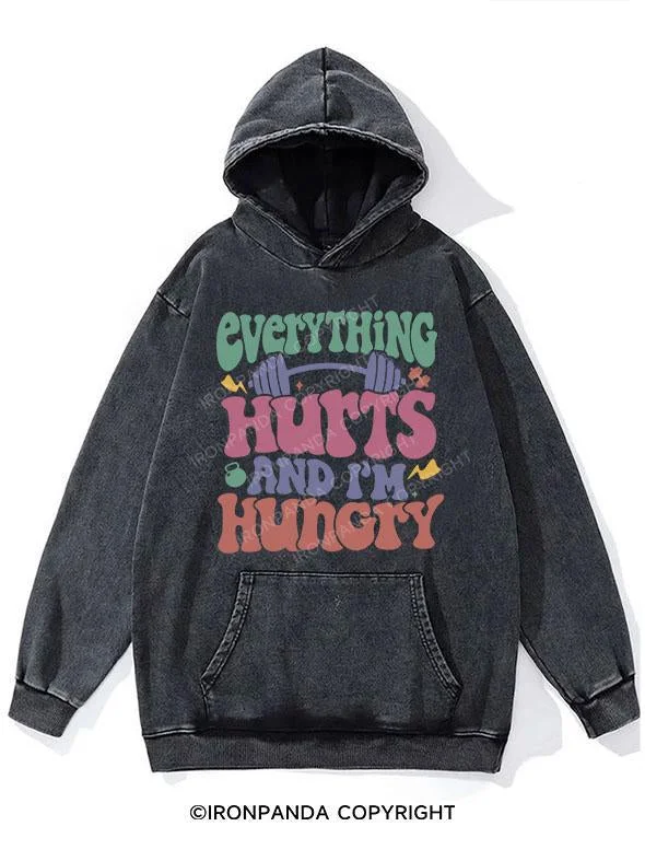 Cartoon Hoodie-Everything Hurts And I’m Hungry WASHED GYM HOODIE