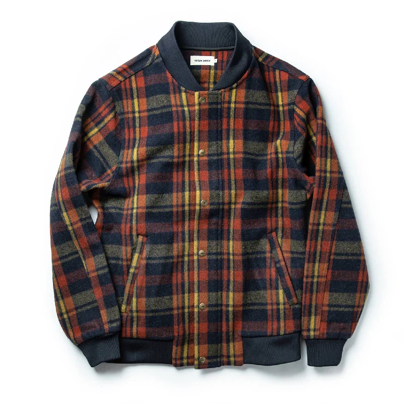 Graphic Jacket-The Bomber Jacket in Navy Plaid Wool