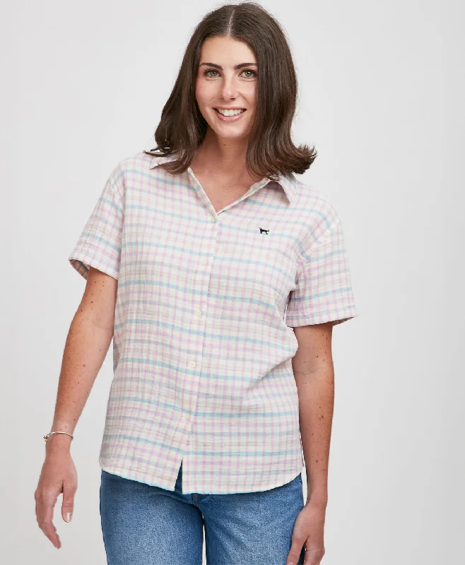 Special Edition Shorts-Ladies Sunset Plaid Shortsleeve Shirt