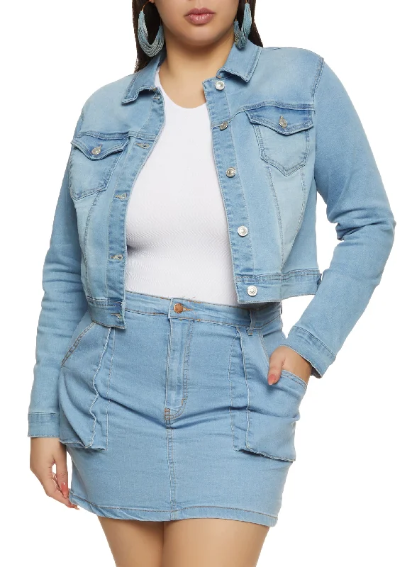 Neon Jacket-Plus Size WAX Solid Denim Jacket