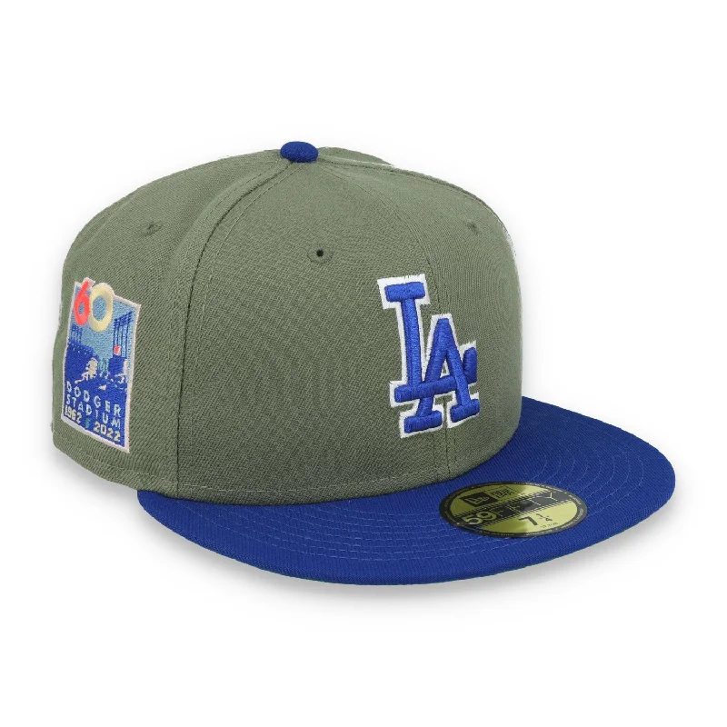 Sun Hat-New Era Los Angeles Dodgers 60th Anniversary Side Patch 59FIFTY Fitted Hat- Olive Green