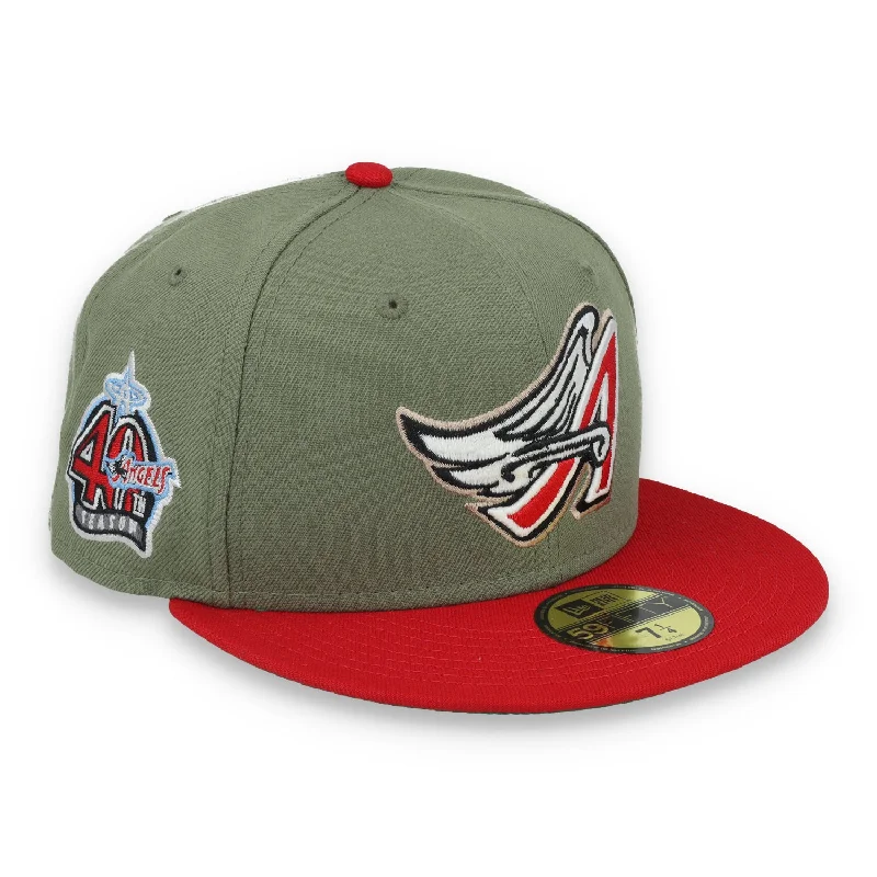 Fitted Hat-New Era Los Angeles Angels 40th Anniversary Side Patch 59FIFTY Fitted Hat- Olive Green