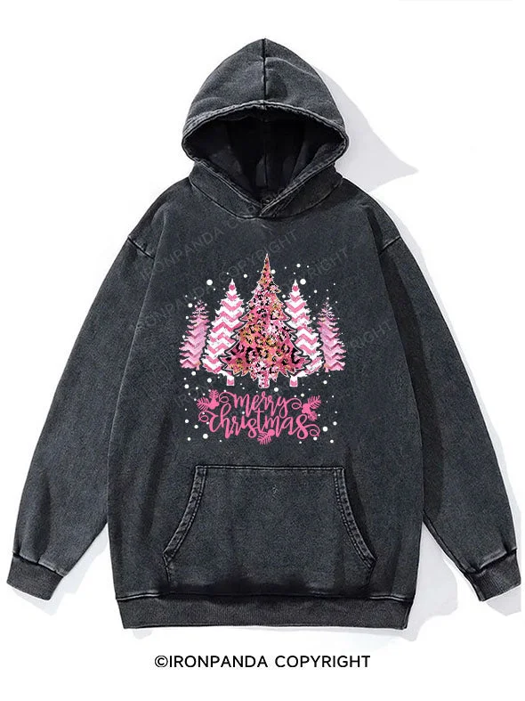 Skiing Hoodie-Christmas Tree Washed Gym Hoodie