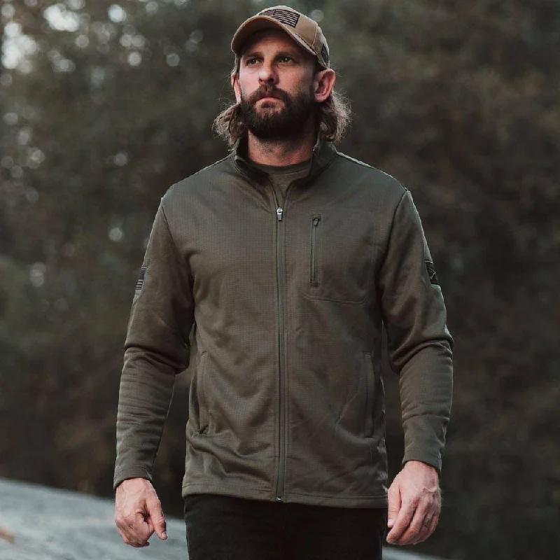 Hiking Jacket-Men's Waffle Top Full-Zip Jacket - Military Green