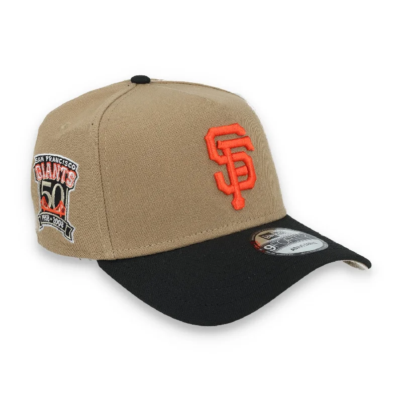 Dragon Hat-New Era San Francisco Giant 50th Anniversary Side Patch A Frame 9FORTY Adjustable Hat-Khaki