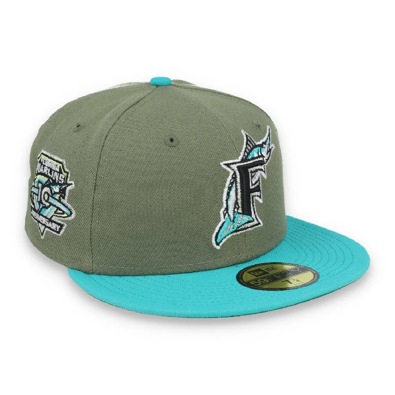 Camo Hat-New Era Miami Marlins 10th Anniversary Side Patch 59FIFTY Fitted Hat- Olive Green