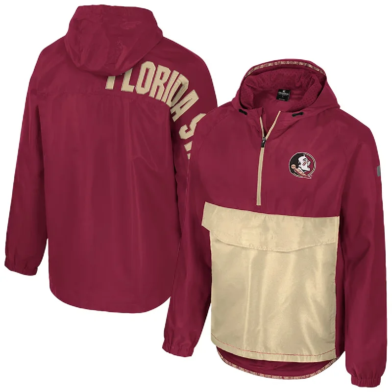 Surfing Jacket-Colosseum Men's Seminole Logo/Florida State 1/2 Zip Anorak Jacket - Garnet/Gold