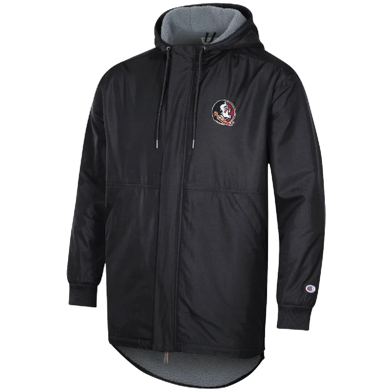 Basketball Jacket-Champion Men's Seminole Logo Sherpa Lined Stadium Jacket - Black