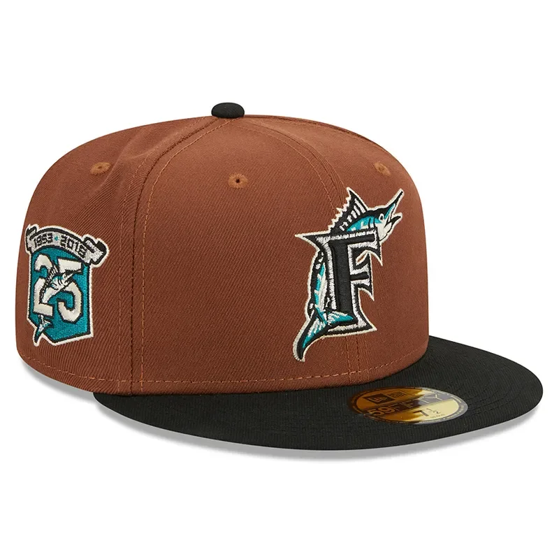 Warm Hat-New Era Florida Marlins Harvest 25th Side Patch 59fifty Fitted Hat-Brown