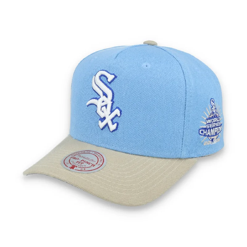 Flat Brim Hat-Mitchell & Ness Chicago White Sox 2005 Pro Pitch Snapback Hat-Light Blue/Beige