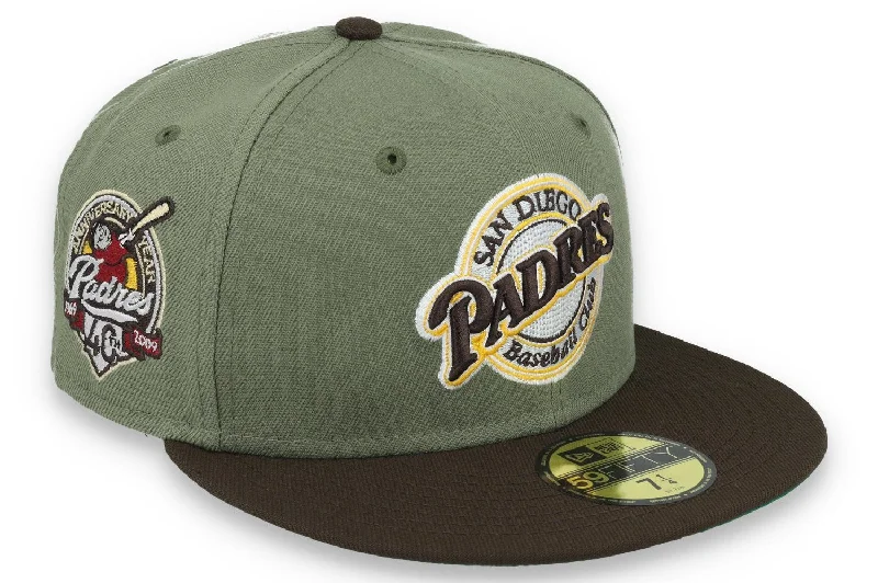 Adjustable Hat-New Era San Diego Padres 40th Anniversary Side Patch 59FIFTY Fitted Hat- Olive Green