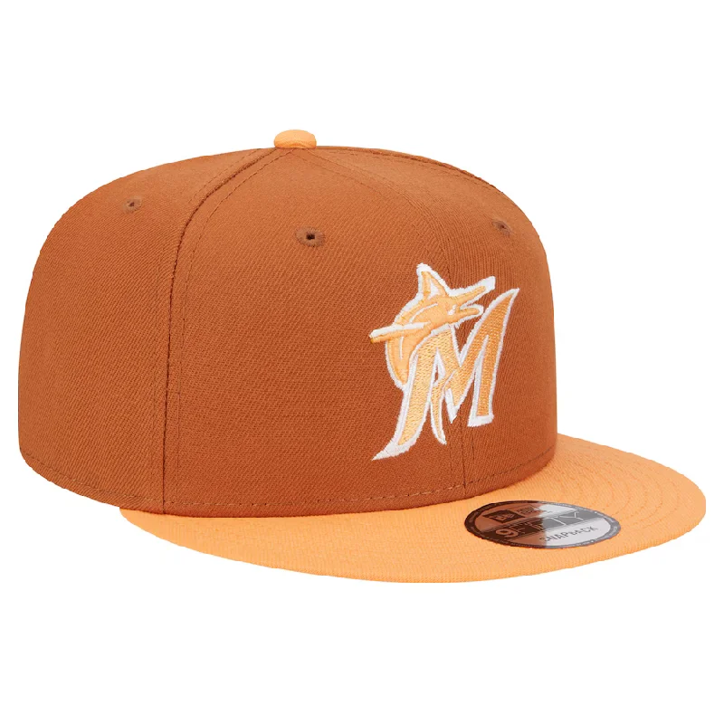 Floral Hat-New Era Miami Marlins Color Pack 2-Tone 9FIFTY Snapback Hat-Brown/Orange