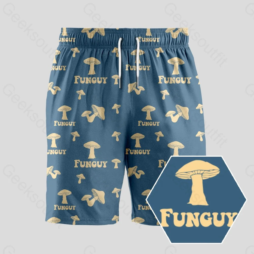 Button Shorts-Fungi Funguy Navy Geeky Drawstring Shorts