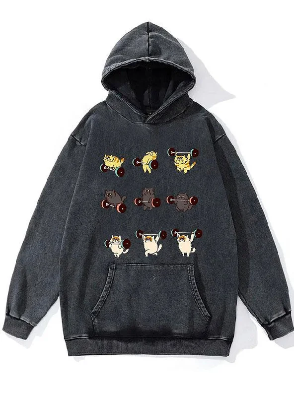 Fishing Hoodie-Olympic Weightlifting Cat WASHED GYM HOODIE