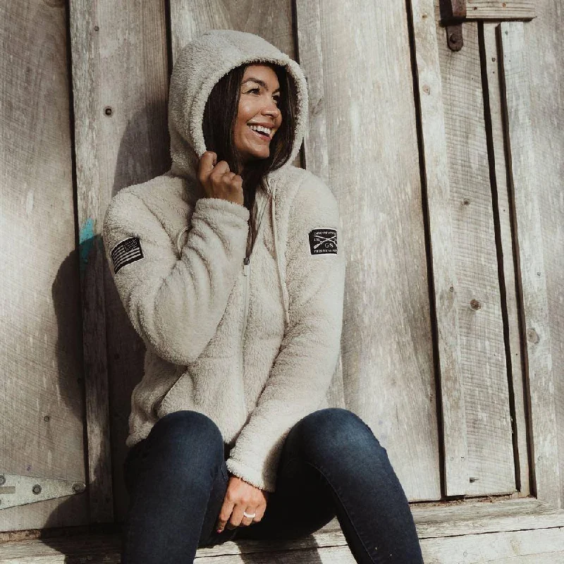 Varsity Jacket-Women's Sherpa Jacket - Oatmeal