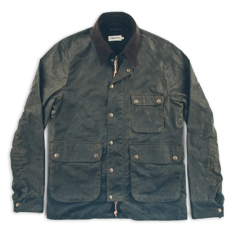 Puffer Jacket-The Rover Jacket in Dark Olive Beeswaxed Canvas