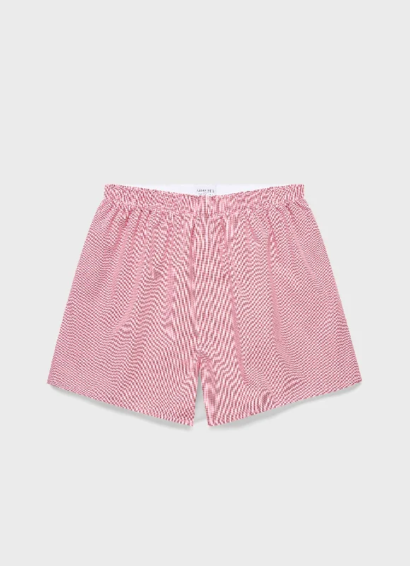 Stretchy Shorts-Men's Classic Boxer Shorts in Red Micro Gingham