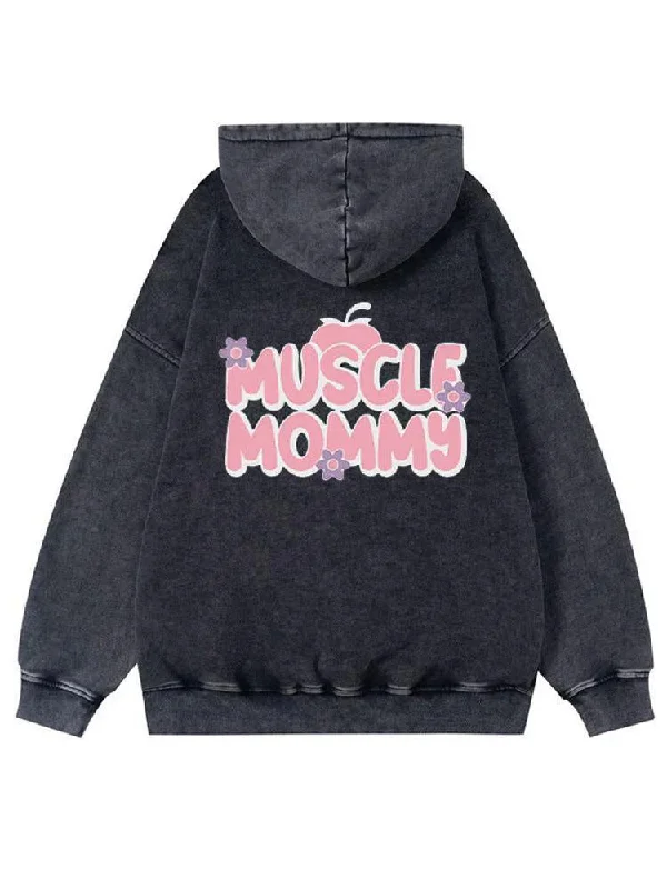 Minimalist Hoodie-Muscle Mommy Back Printed  Washed Gym Hoodie