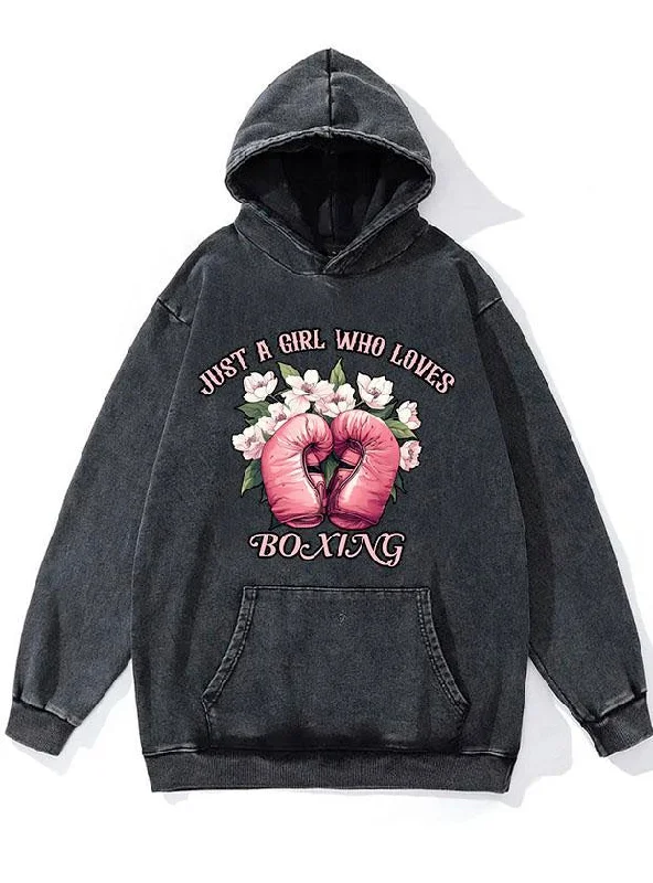 Training Hoodie-JUST A GIRL WHO LOVES BOXING WASHED GYM HOODIE