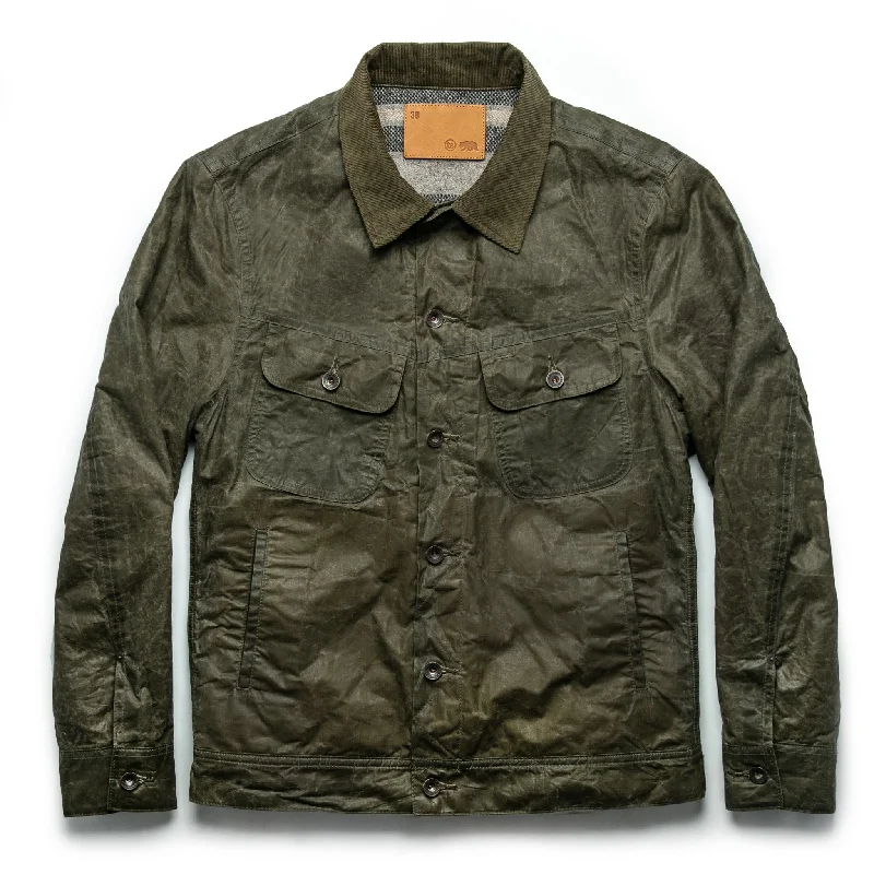 Lightweight Jacket-The Lined Long Haul Jacket in Olive Waxed Canvas