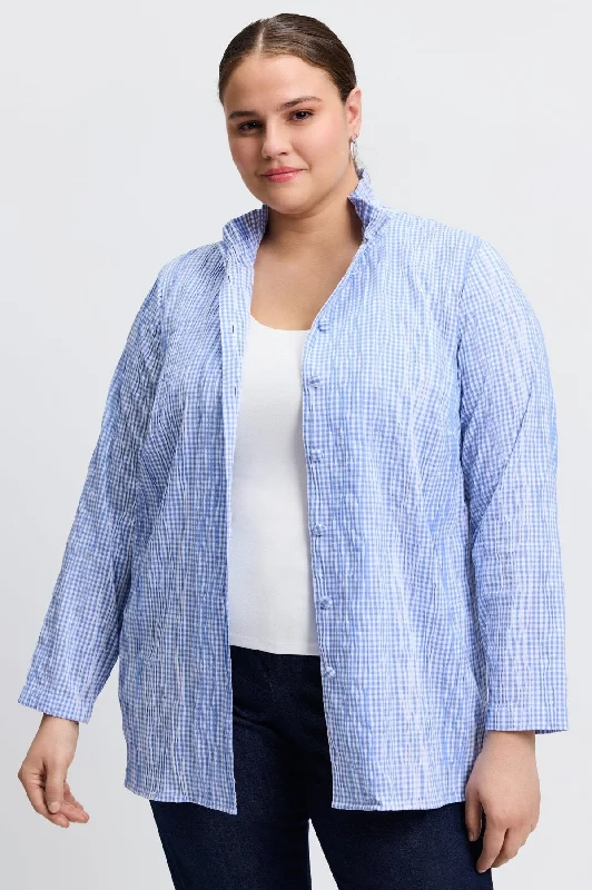 Training Jacket-Carolina Plus Crinkle Mini Gingham Shirt Jacket