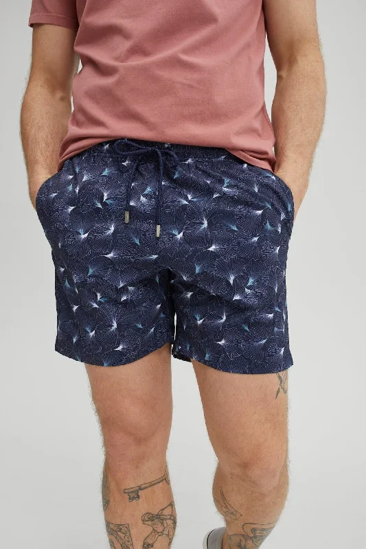 Streetwear Shorts-Blue Large Leaf Print Swimshorts