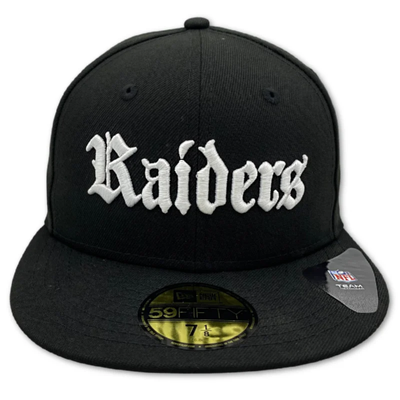 Military Hat-NEW ERA LAS VEGAS RAIDERS SCAR GOTHIC BLK 59FIFTY FITTED HAT-BLACK/WHITE