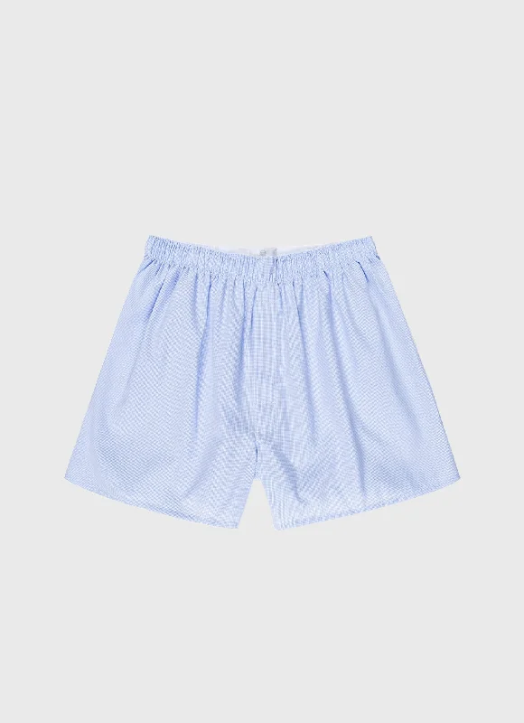 Slim Fit Shorts-Men's Classic Boxer Shorts in Light Blue Micro Gingham