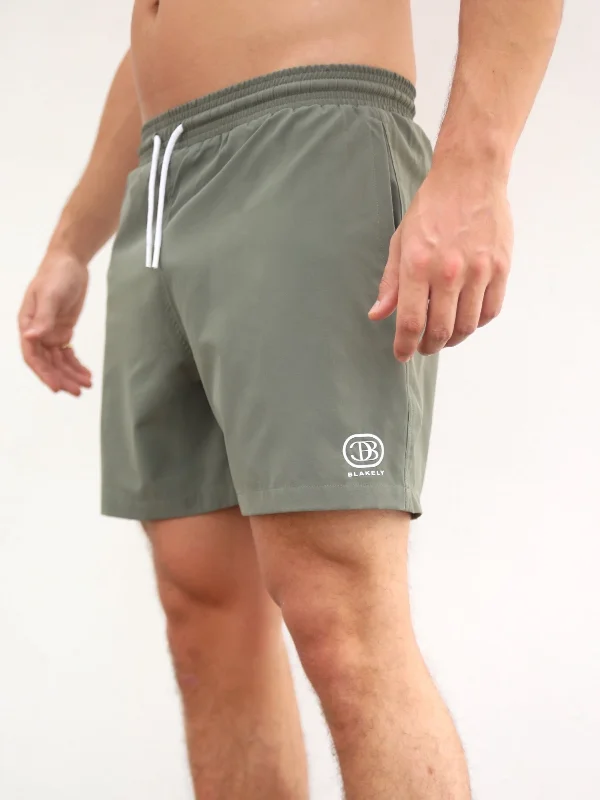 Casual Shorts-Initial Swim Shorts - Olive