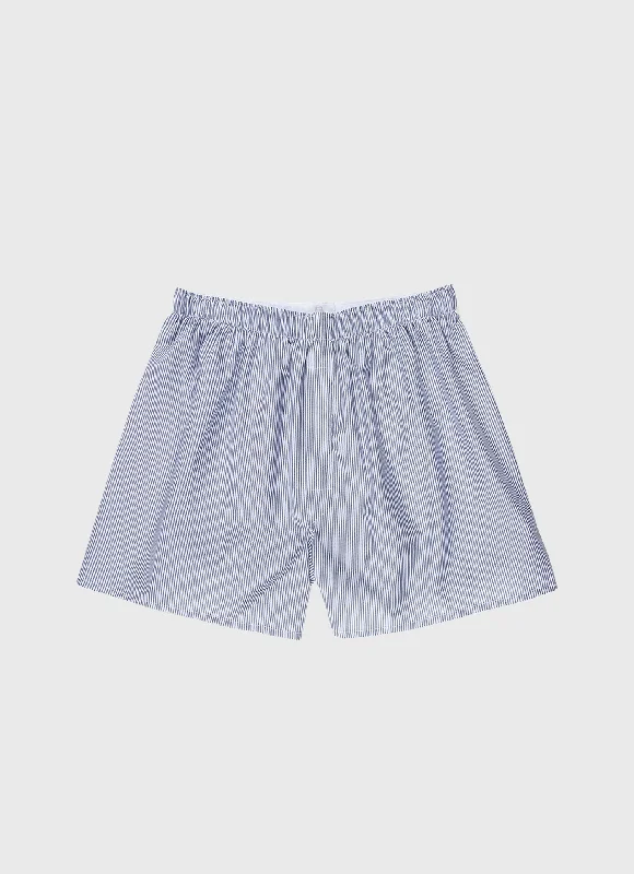 Relaxed Fit Shorts-Men's Classic Boxer Shorts in White/Navy Pinstripe