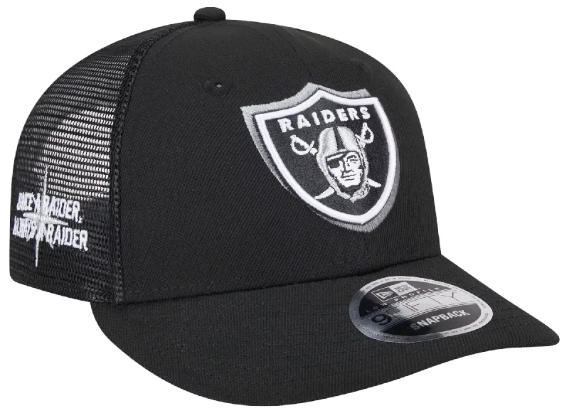 Fisherman Hat-New Era Men's Las Vegas Raiders 2024 NFL Draft Black Low Profile 9Fifty Trucker Adjustable Hat