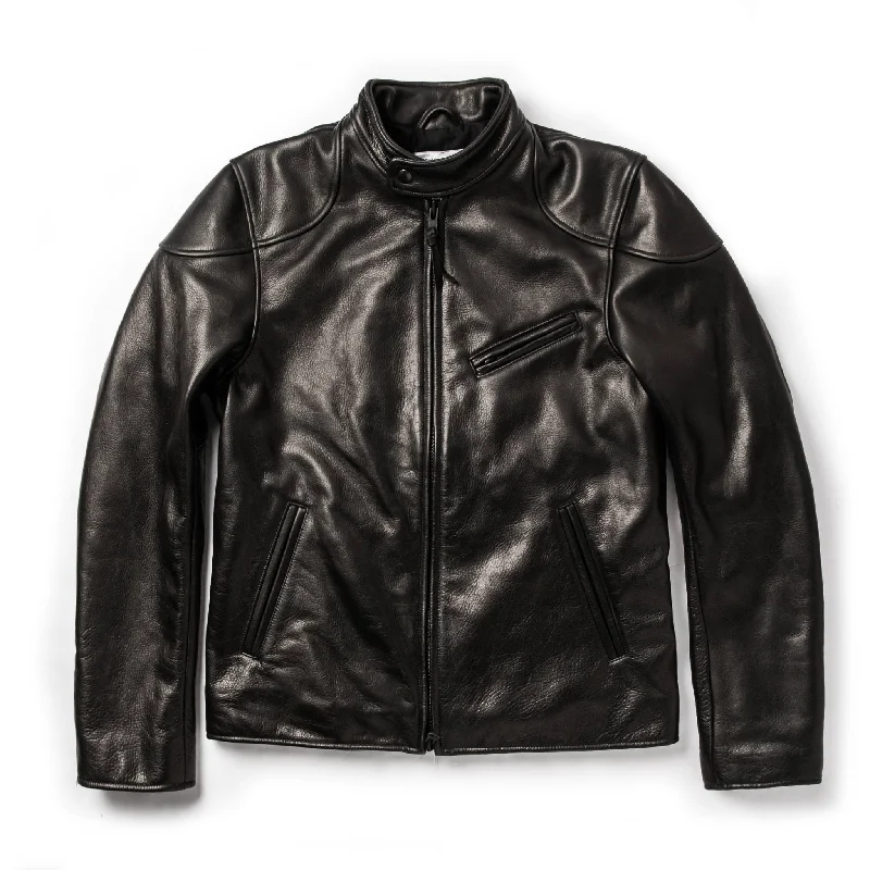 Rain Jacket-The Band Collar Moto Jacket in Black Steerhide