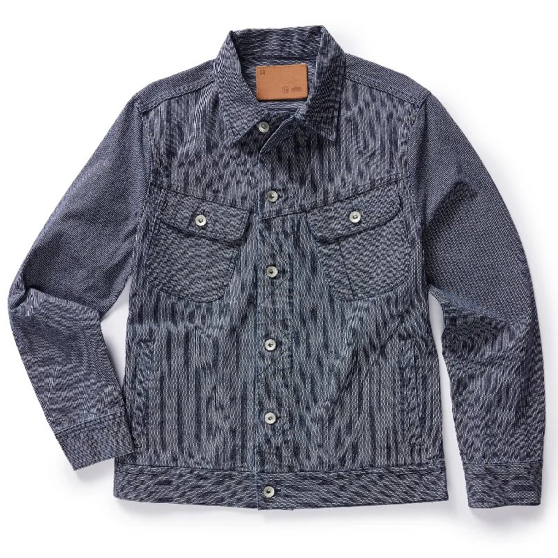 Camo Jacket-The Long Haul Jacket in Washed Indigo Stripe