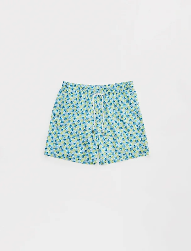 Retro Shorts-Lime Leaf Print Swim Shorts