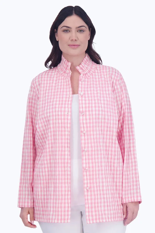 Tennis Jacket-Carolina Plus Crinkle Gingham Shirt Jacket