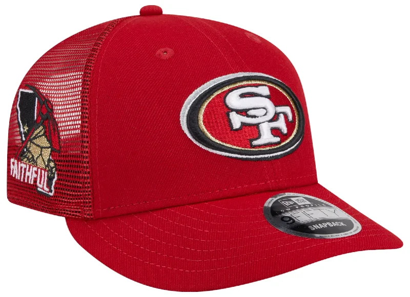 Cowboy Hat-New Era Men's San Francisco 49ERS 2024 NFL Draft Red Low Profile 9Fifty Trucker Adjustable Hat