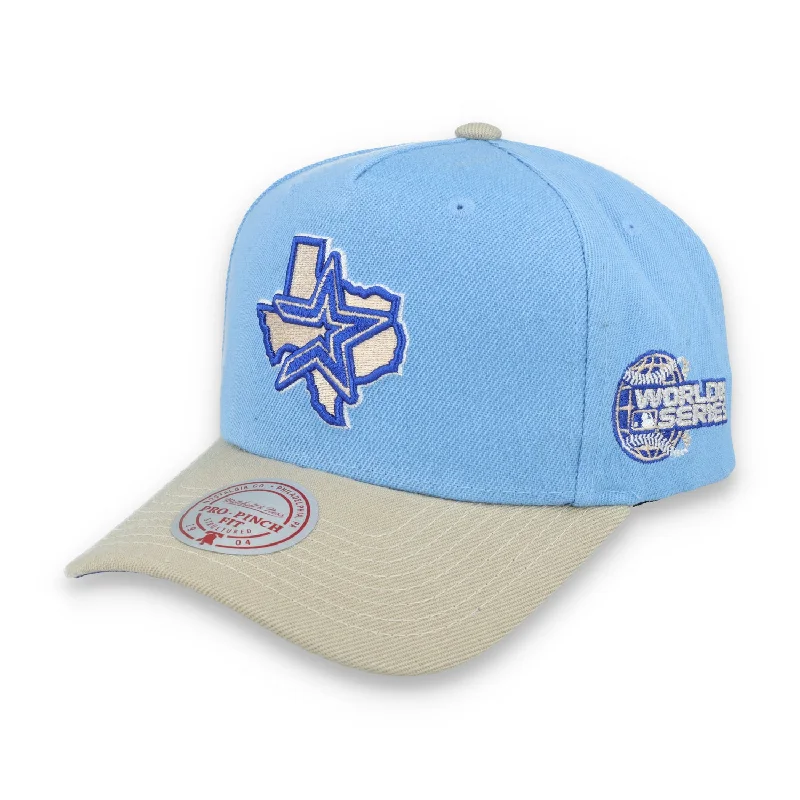 Trucker Hat-Mitchell & Ness Houston Astros 2005 World Series Side Patch Pro Pitch Snapback Hat-Light Blue/Beige