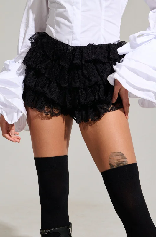 Comfy Shorts-PRETTY GIRL SWAG RUFFLE MINI SHORTS IN BLACK