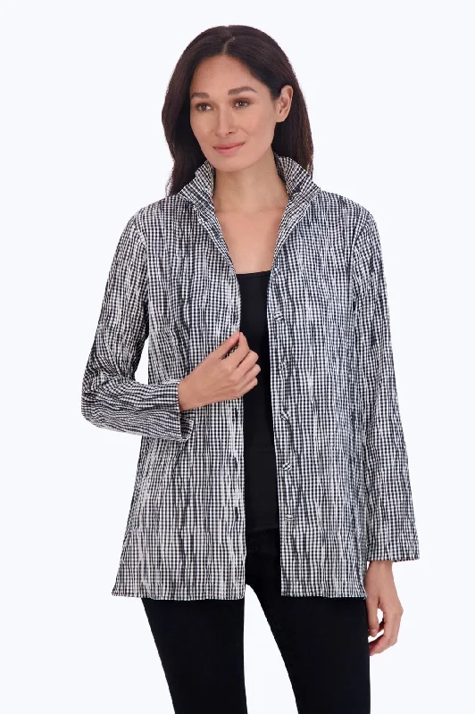 Handmade Jacket-Carolina Mini Gingham Crinkle Shirt Jacket, B&W