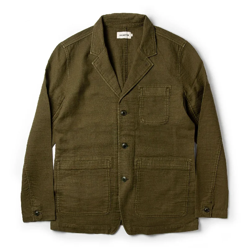 Football Jacket-The Emerson Jacket in Olive Double Cloth